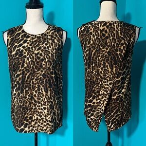 Lauren Ralph Lauren XS Brown Animal Print Sleeveless Crossback Blouse Top
